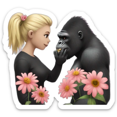 Punk looking Gorilla giving flowers to a blonde girl sticker