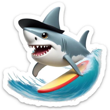 Shark with top hat surfing  sticker