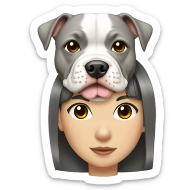 Gray and white pitbull with a Japanese girl with bangs sticker