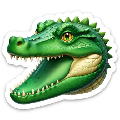 cinematic-noble-crocodile-portrait-emoji,-poised-and-regal,-with-a-powerful,-elongated-build-and-a-rugged,-scaly-emerald-green-hide,-piercing-cold-eyes,-simplified-yet-sharp-and-sophisticated-features,-highly-detailed,-glowing, head held high sticker