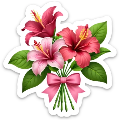bouquet of lilies and hibiscus with bow sticker