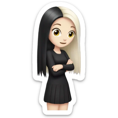 a white girl with straight hair and kuromi dress sticker