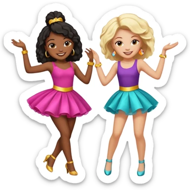 Best friends dancing at a party: one black girl one white girl sticker