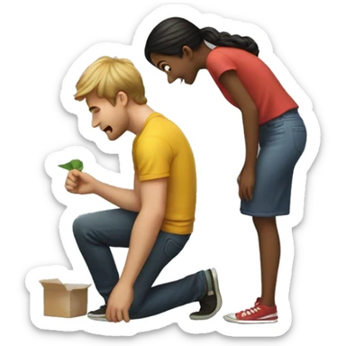 guy behind girl bending to pick something up sticker