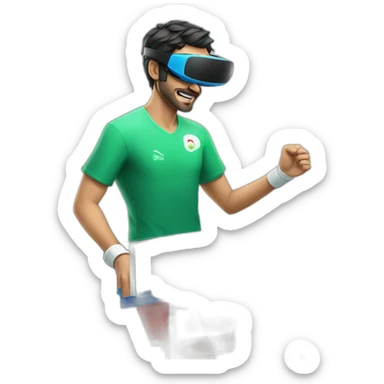 young iranian man playing table tennis while wearing a vr headset sticker