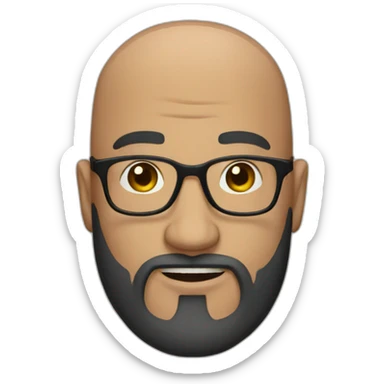 a bald men with glasses and a beard sticker