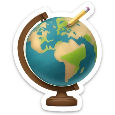 a simple globe with a small pencil somewhat writing that globe sticker