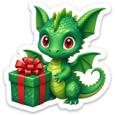 a cute baby dragon is holding a gift sticker