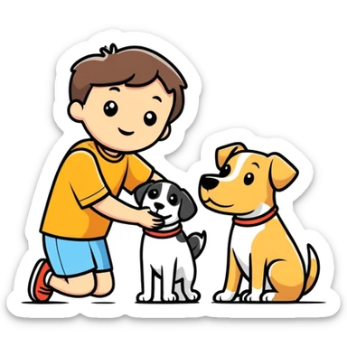 Un niño con un perro  sticker