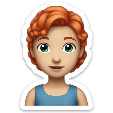 5 years old girl with red hair, blue and gray eyes, red dress sticker