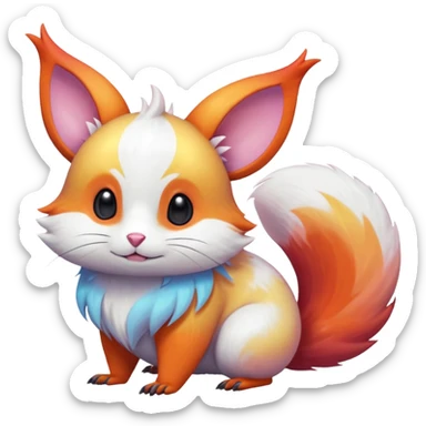  Shiny iridescent light warmly colored reddish-orange-gold-gradients neon vibrant colorful pastel flourishing flurry fuzzy Absol-Minccino-Furret-Zangoose-Chinchilla-fusion-animal-Fakémon-hybrid-creature  sticker