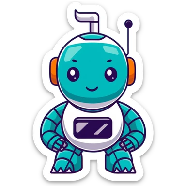 teal cute robot winking sticker