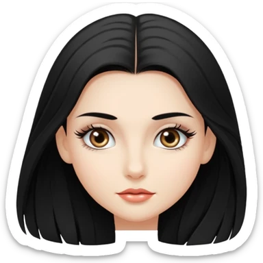 aesthetic girl with long black silky hair, long lashes, fair skin, elegant and soft expression sticker