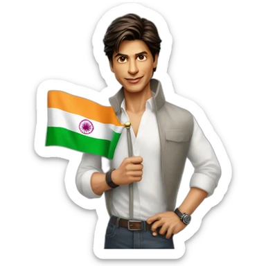 Shah Rukh Khan with the flag of India and Iran in his hands sticker