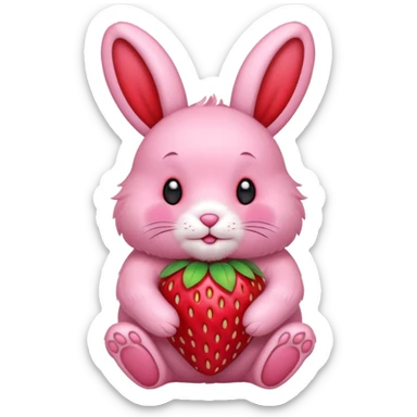 pink bunny holding strawberry sticker