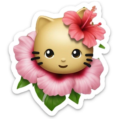 tropical hello-kitty emoji with hibiscus sticker
