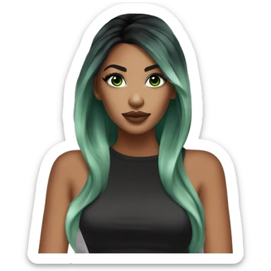 Glamorous, streetwear, cocktail dress, black balayage hair, half up half down hair, olive skin, green almond eyes, winged eyeliner with big lashes sticker