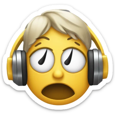 a raund sad face smile with tears while listening music on headhone sticker