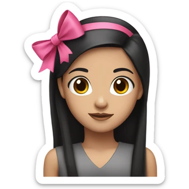 A light skin girl with a pink bow with black straight hair sticker