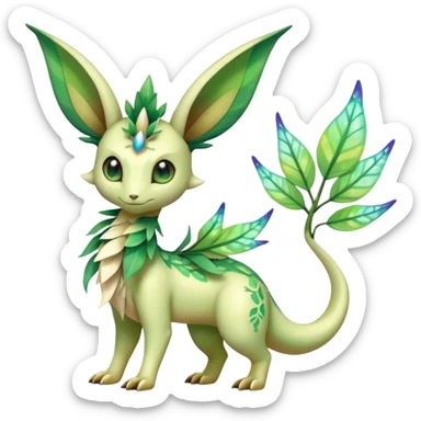 Sparkly White And Green Natural Flowery Colorful Leafeon-Flygon-Celebi-Fakémon-hybrid-creature (full body)  sticker