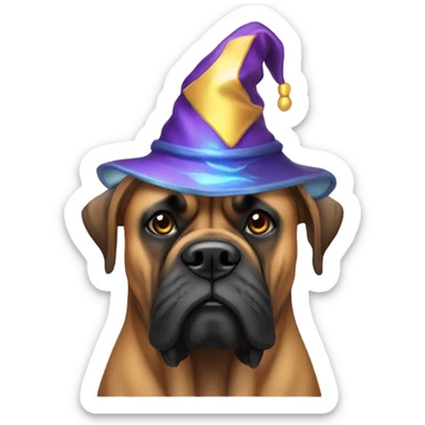 old bullmastiff with beard and wizard hat on sticker