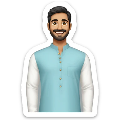 South  Indian guy wearing light blue keen length kurtha with white skinny pant  with smile and light beard  sticker