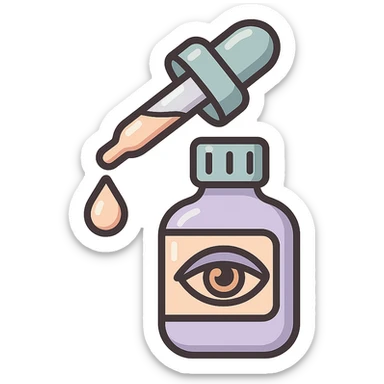 eye drops with pipette dropping a drop, vector look with shadows and highlights, detailed shading, thin clean outlines, soft rounded features, pastel palette #98B5BC #B5B3C1 #C9A3C9 #E4C0CA #F7DCD1 #F7C0AA, Japanese pop art, sticker look, highly detailed, transparent background sticker