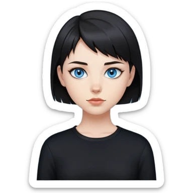 Girl with blue eyes black wolfcut short hair and black clothes  sticker