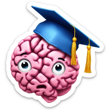 digital brain a pink graduation hat, do not humanize the brain, grad hat must be pink sticker