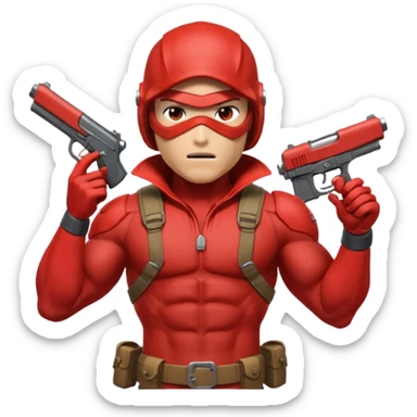 redhood with helmet and visor and pistol sticker