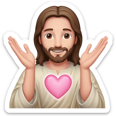 Smiling Jesus making light pink heart with hands sticker