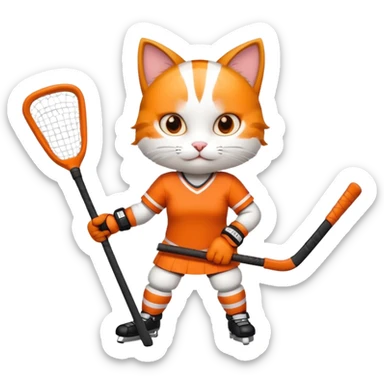 female cat hockey player with hockey stick sticker