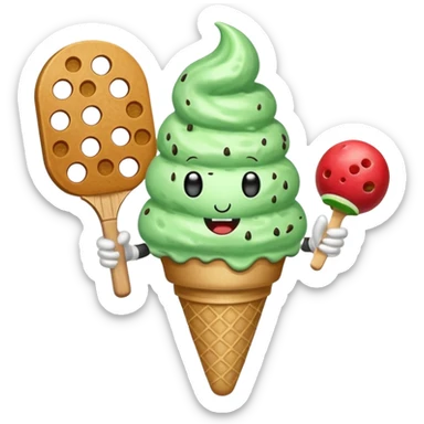 A Mint ice cream cone playing pickleball sticker