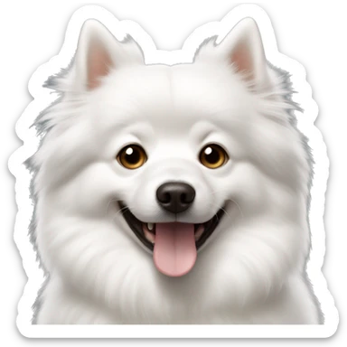 white spitz dog, with brown circles under the eyes and protruding tongue sticker