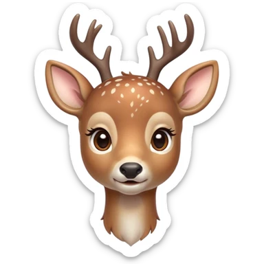 Cinematic Cute Deer Portrait Emoji, Head tilted playfully and inquisitively, showcasing a delicate coat speckled with subtle white spots and gentle earth tones, round, sparkling eyes filled with curious wonder, Simplified yet irresistibly adorable features, highly detailed, glowing with a warm, friendly glow, high shine, affectionate and graceful, stylized with a touch of woodland whimsy, bright and endearing, soft glowing outline, capturing the essence of a mischievous yet loving fawn, so playful it feels like it could skip out of the screen into your arms! sticker