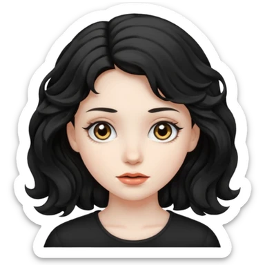 Crea una ragazza con stile black metal, capelli neri mossi dalle spalle e occhi bianchi sticker