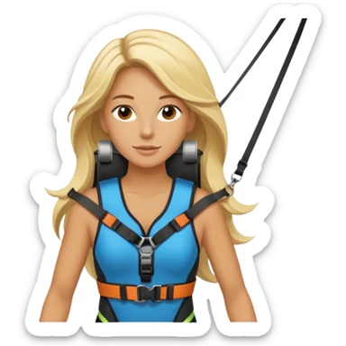 Blonde long haired ladie Kitesurfing with harness sticker