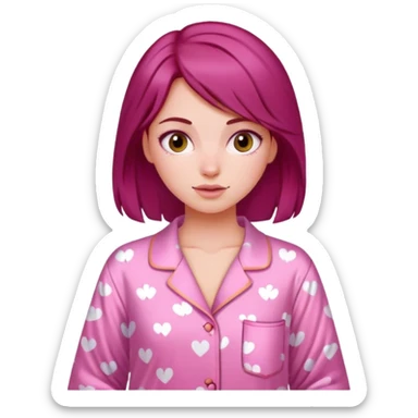 A beautiful, burgundy haired girl wearing pink pajamas sticker