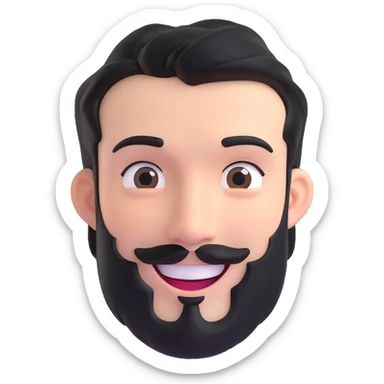 male face with black hair, stubbly beard, white skin, smiling sticker