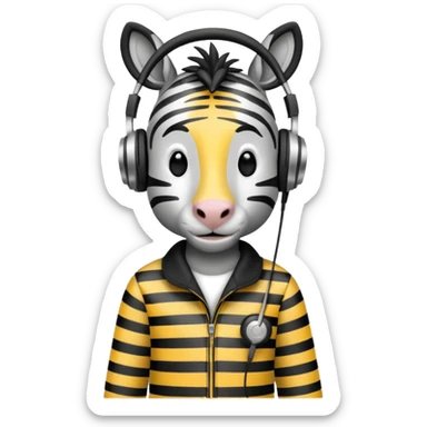 A zebra listening to music sticker