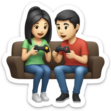 Asian Couple playing video games sticker