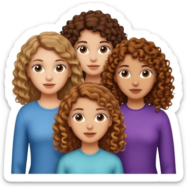 Three white girls, all of off this with brown hair but one whit straight one whit curly and one whit very curly(aesthetic) sticker