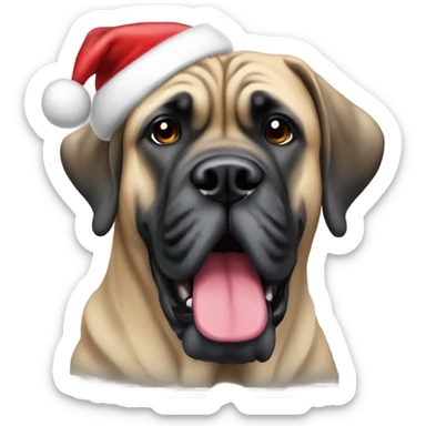 English mastiff with Santa hat sticker