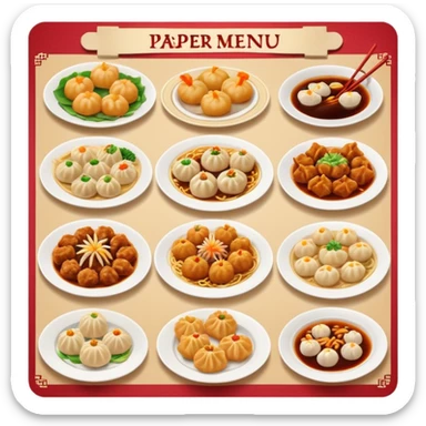 Paper menu with Chinese dishes sticker