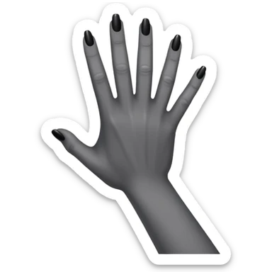 back view of a grey colored arm and hand reaching out with black nails sticker