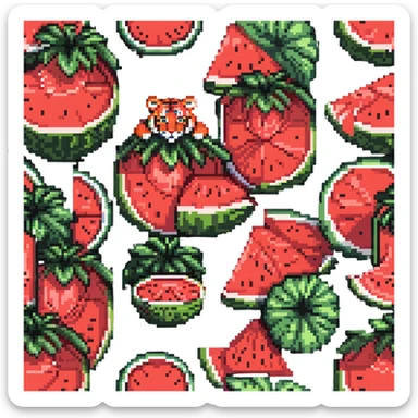 tiger hiding behind watermelon sticker