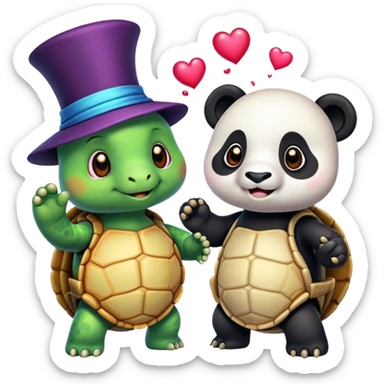 generate a emoji of a turtle and a panda dressed as magic fighting characters sticker