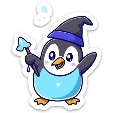 penguin wizard creating ice magic and freezing spell sticker