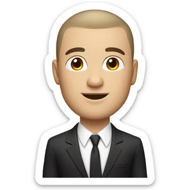 memoji of a white male in suit and with buzzcut dark hair, no beard sticker