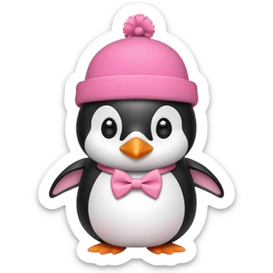 Pink cute Penguin wear cute bow tie in its hat sticker
